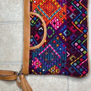 Nena & Co. Multicolor Embroidered Wristlet with Tan Trim